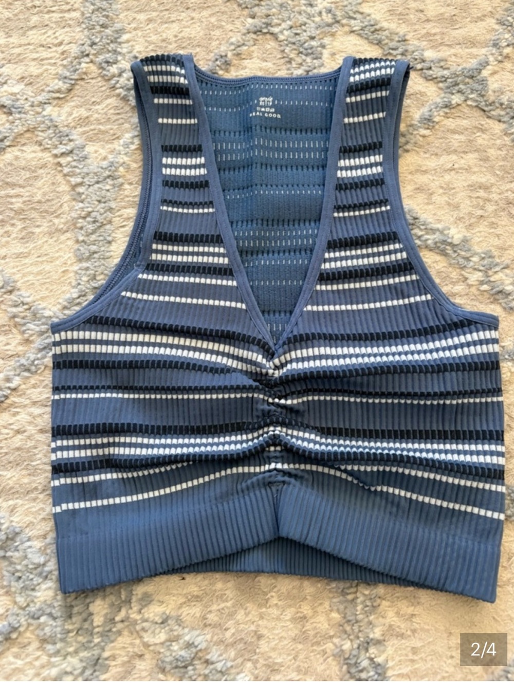 3 for $14 aerie Blue Striped Ribbed V-Neck Crop Top size xs
